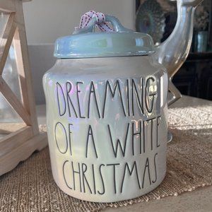 Rae Dunn Cookie Jar.  Holiday - White Iridescent w Blue Lid NWOT